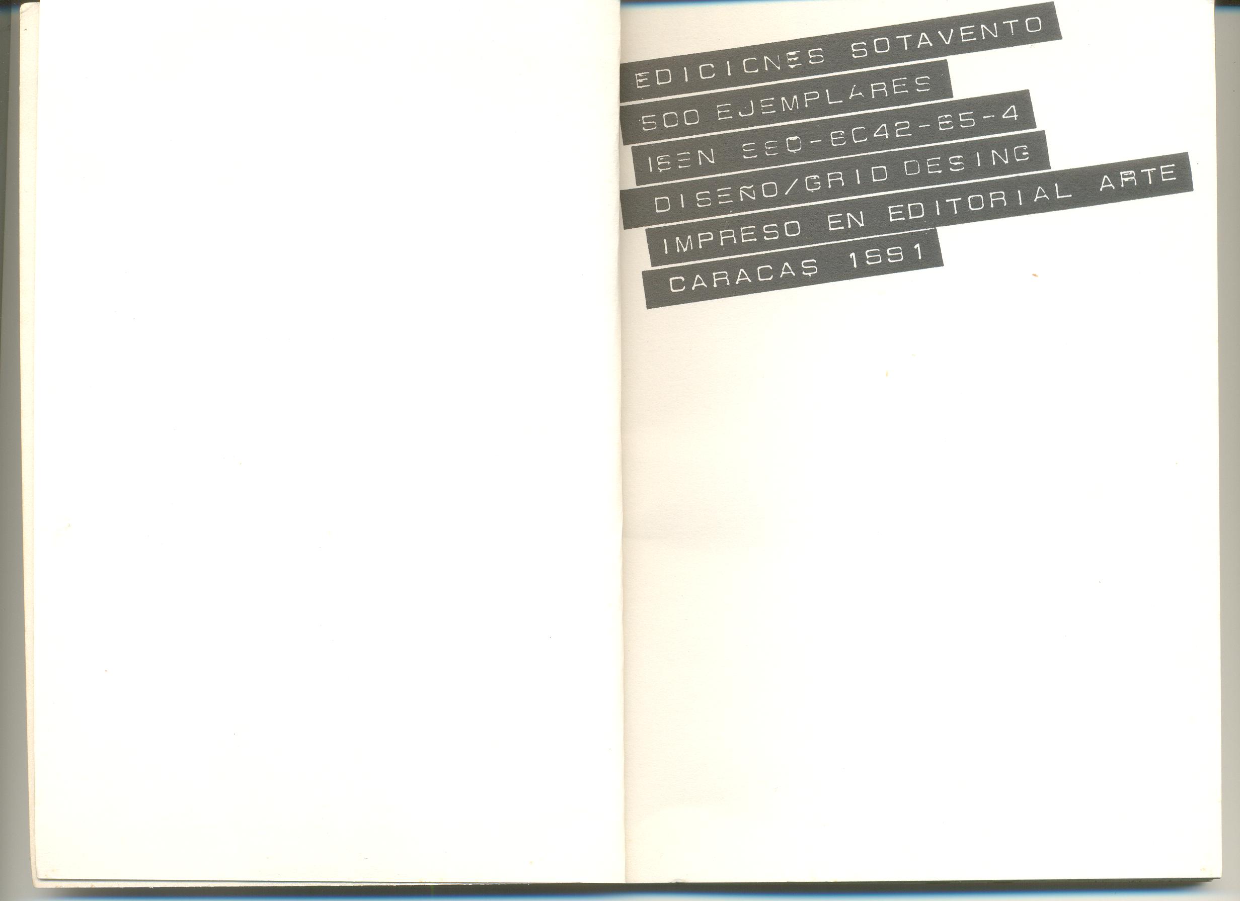 Colofón del catálogo Accrochage — Ediciones Sotavento, Caracas, 1991